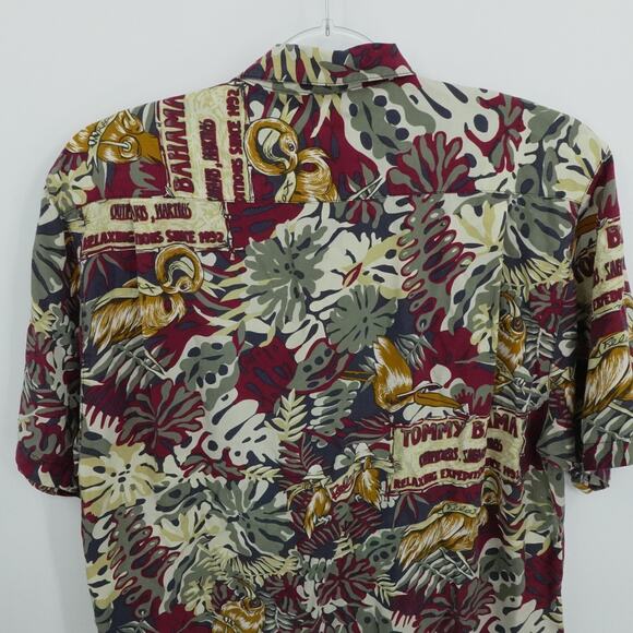 Vintage Tommy Bahama Shirt Mens Medium Maroon Hawaiian Camp Resort Vacation - Picture 11 of 12